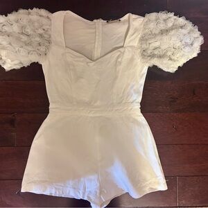 Flying Tomato White Romper with Floral Sleeves